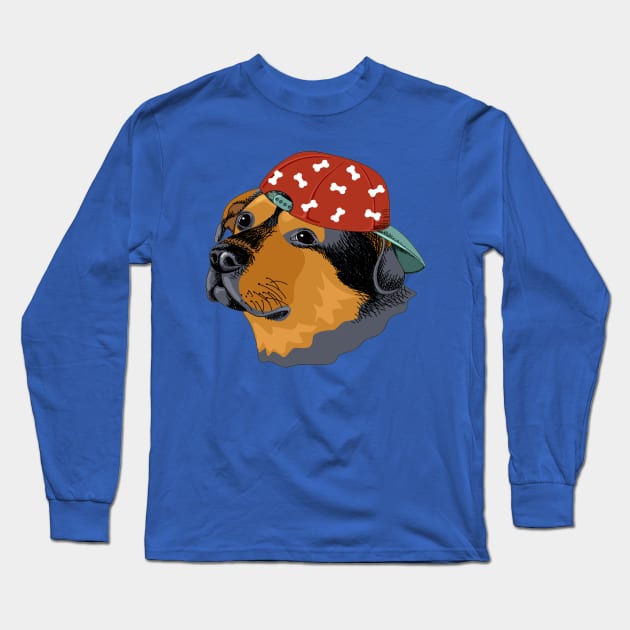 Portrait of a rottweiler in the baseball cap Long Sleeve T-Shirt by amramna